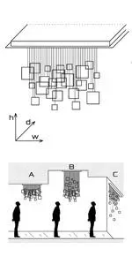 technical drawing GRAIN chandelier for modern interior with minimalistic concrete design made of fibre optic