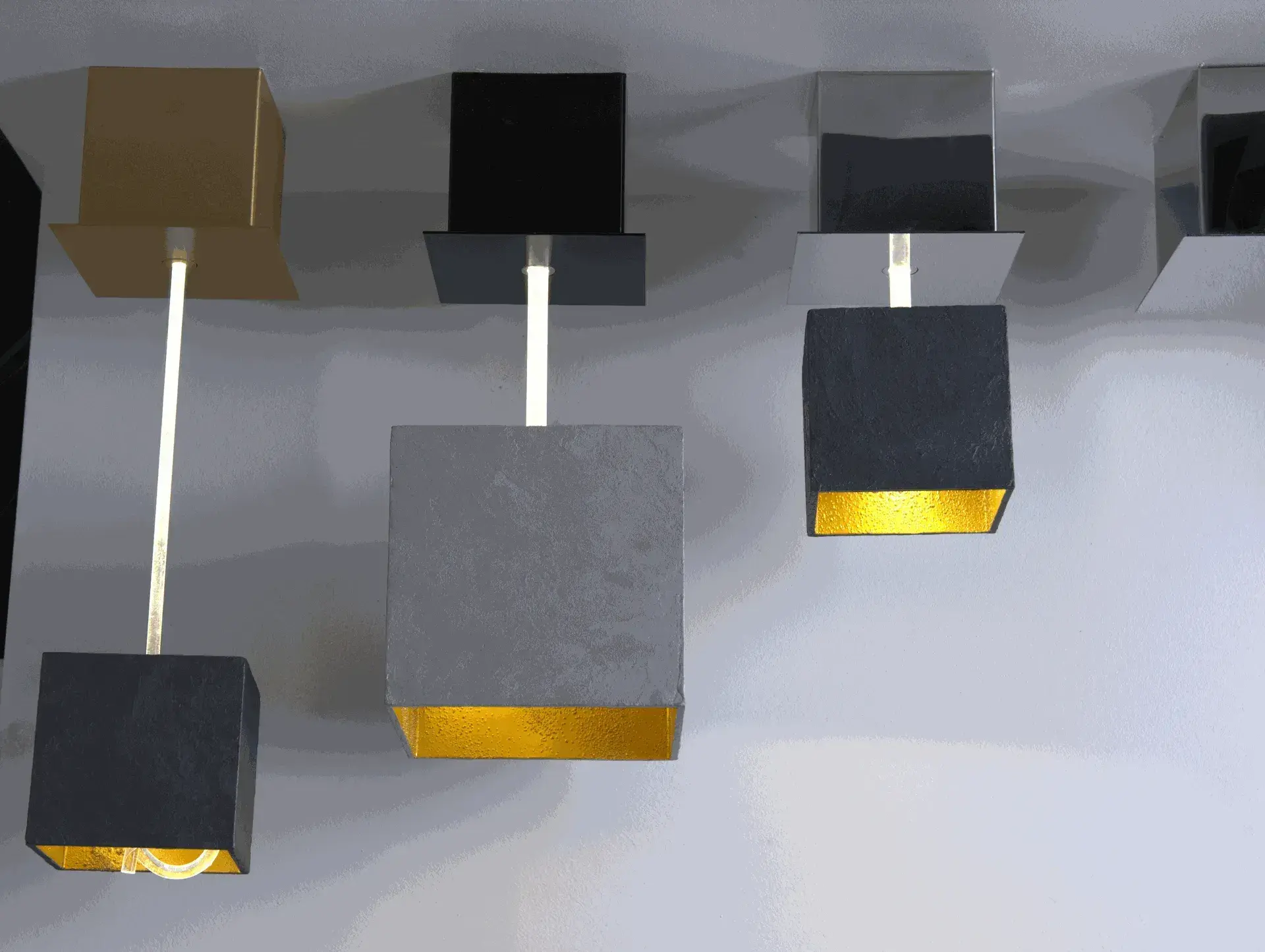 Purple GRAIN chandelier for modern interior with minimalistic concrete design made of fibre optic