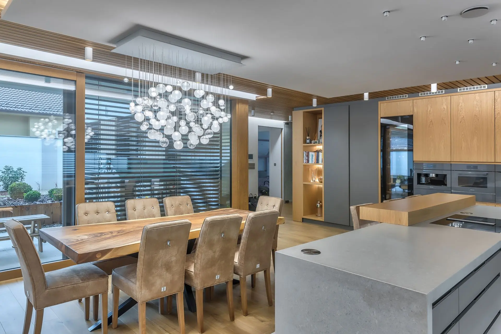 Lure hand blown glass ball LED chandelier made to custom requirements for modern design interior