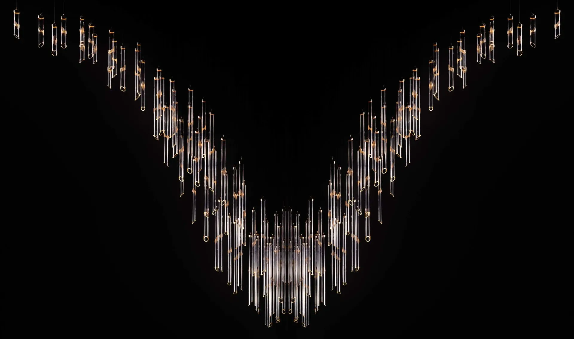 SOLINA FOSALI modern chandelier glass tube design and gold LED modules V shape wave design