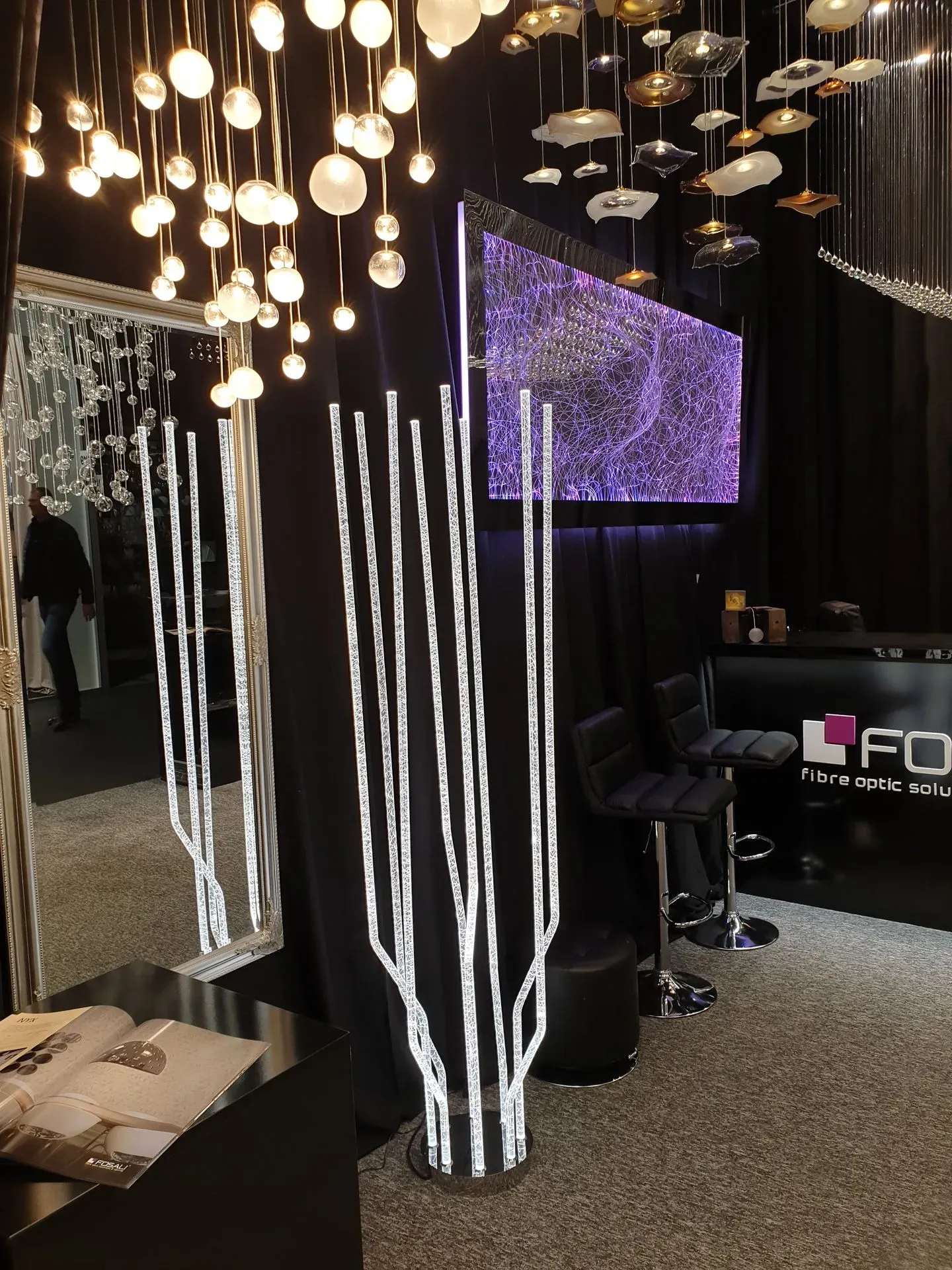 TREA floor lamp made of fibre optic light rods 2m tall lamp exhibition