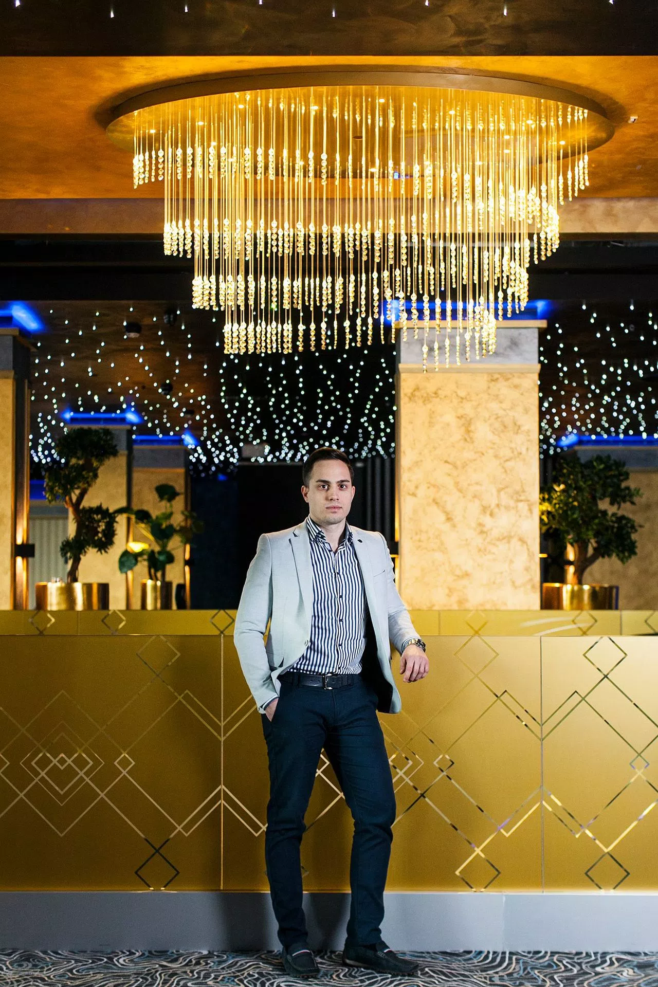 Reception casino unique modern chandelier TWIRL by FOSALI ideal for decorative interior lighting