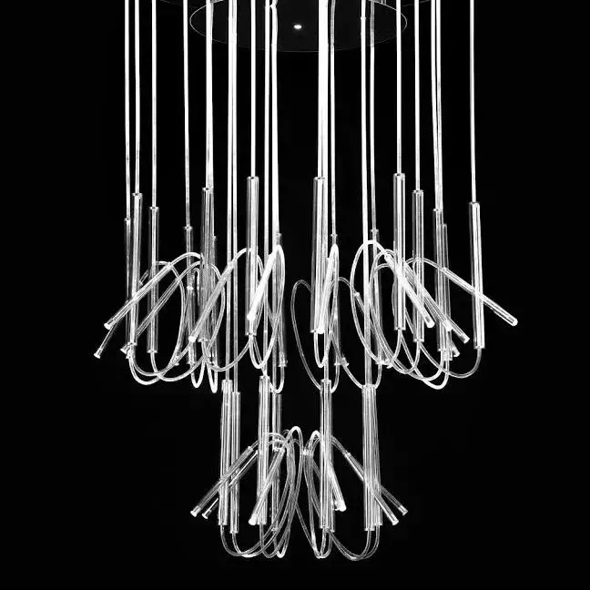 Click to view more Fibre optic LightROds chandelier with modern glass parts