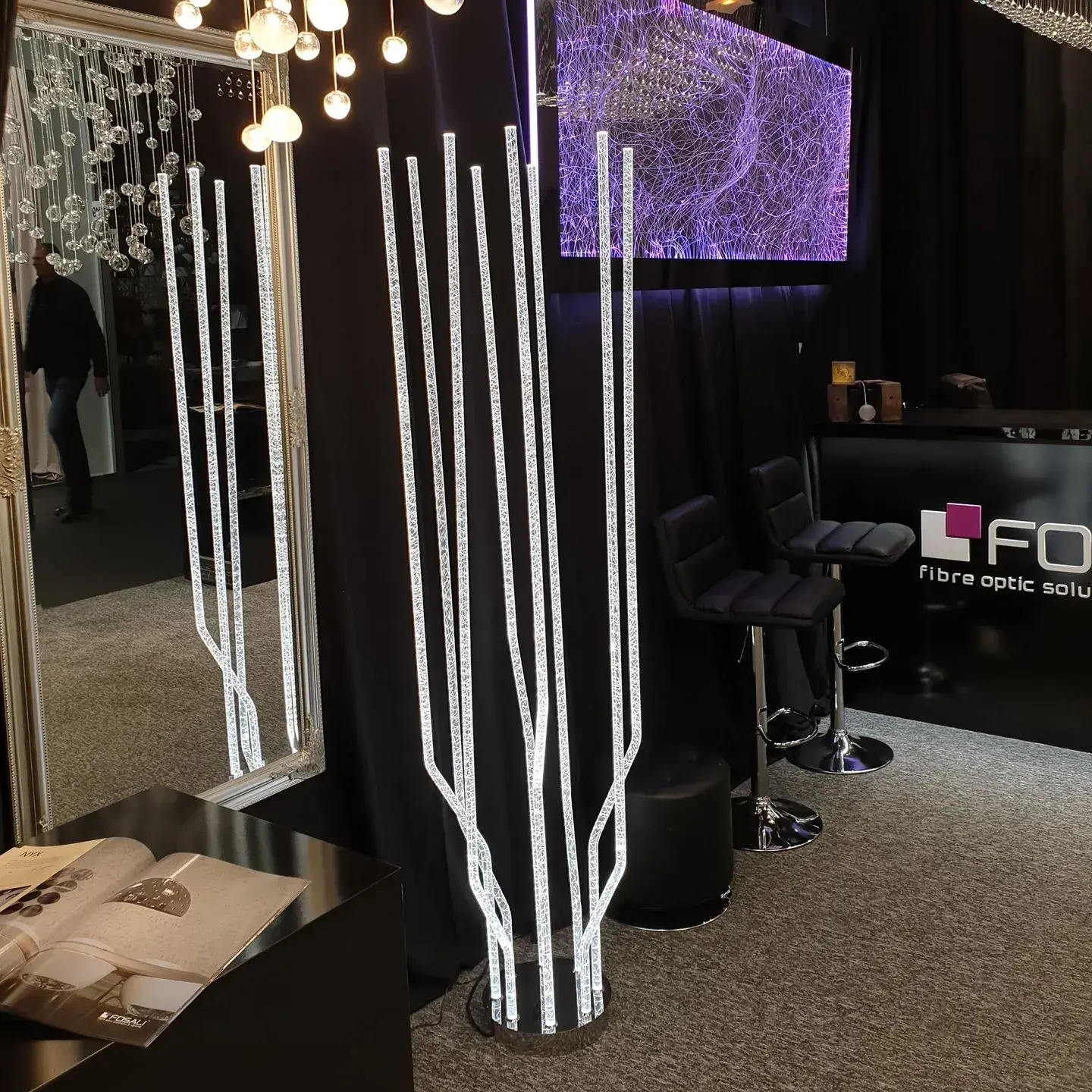 TREA floor lamp made of fibre optic light rods 2m tall lamp exhibition