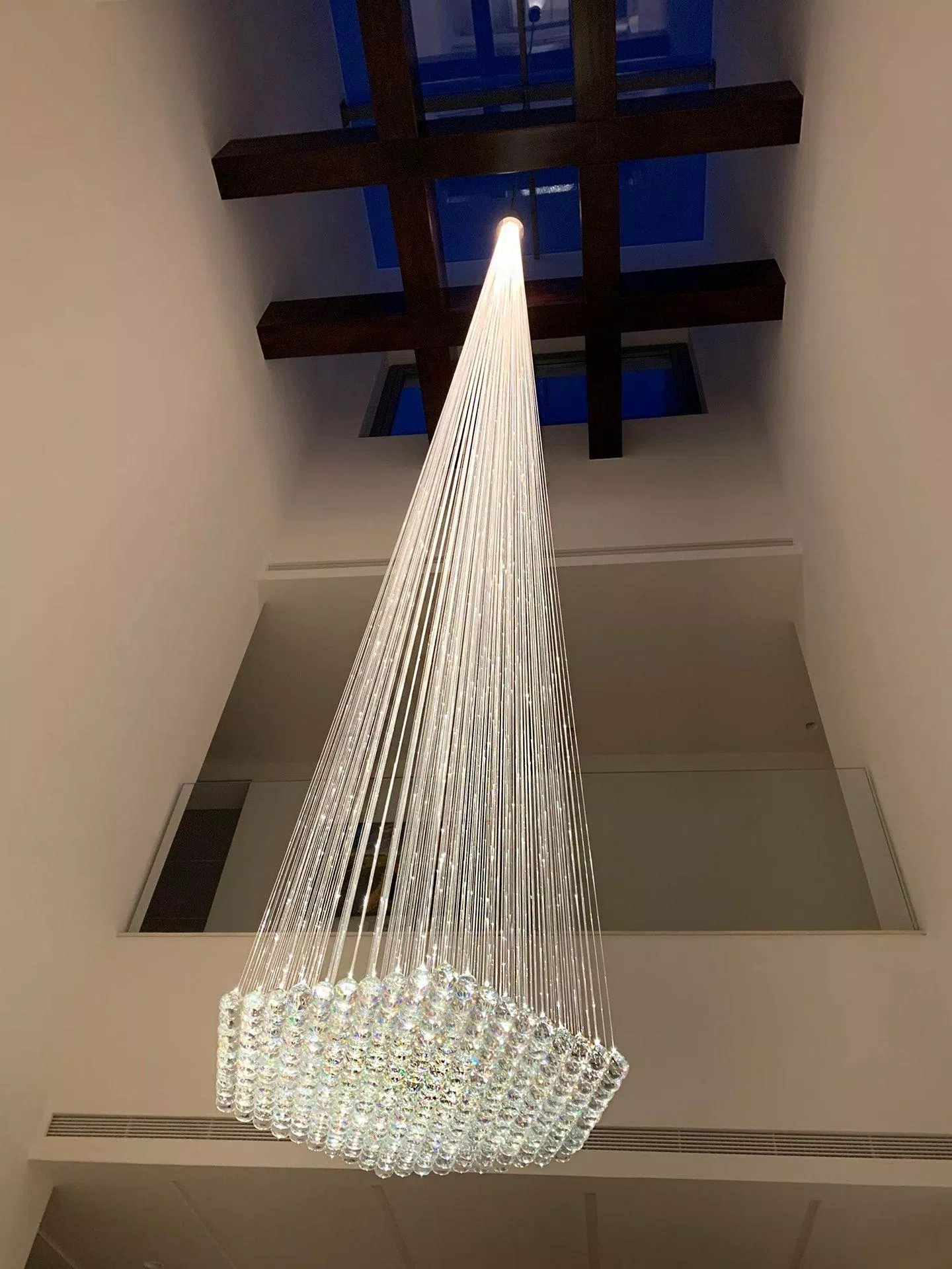 TENERIS crystall chandelier is glowing in the night