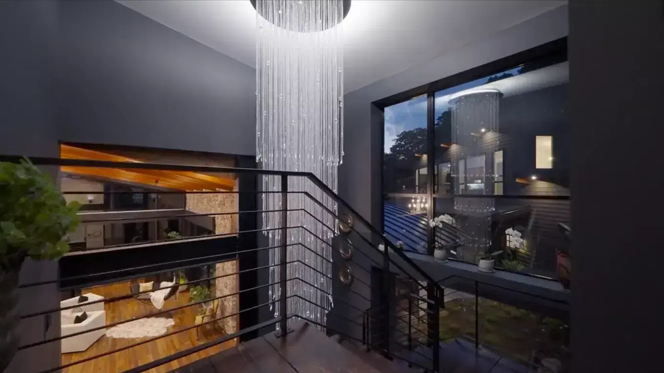 EIWA fibre optic chandelier on staircase