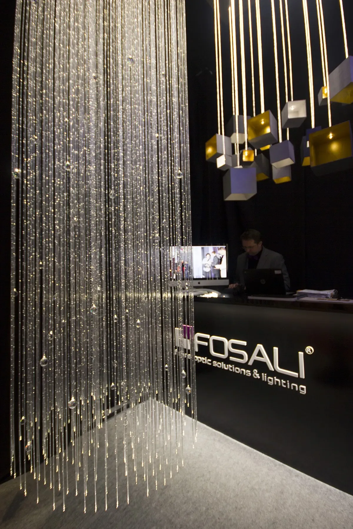 Modern Fibre optic chandelier EYWA FOSALI on exhibition