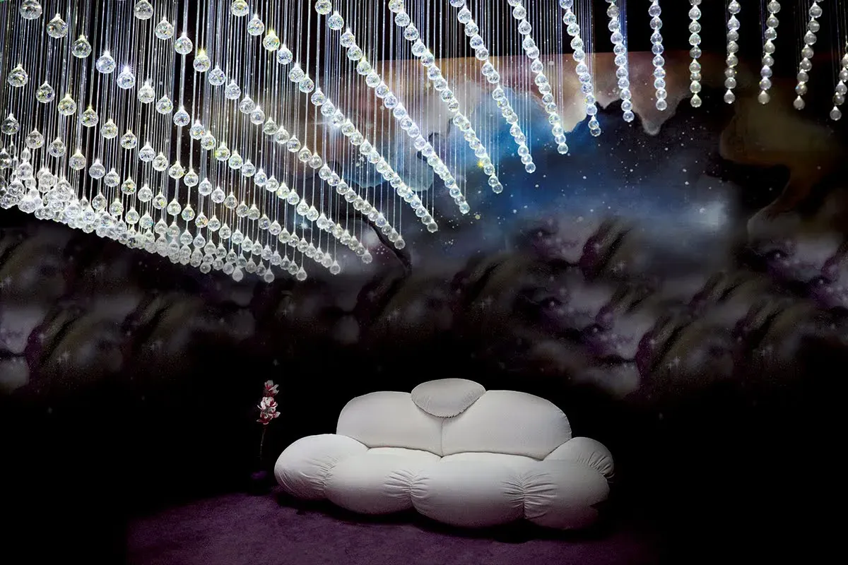 RHEA modern crystall chandelier by FOSALI with fibre optics showroom sofa