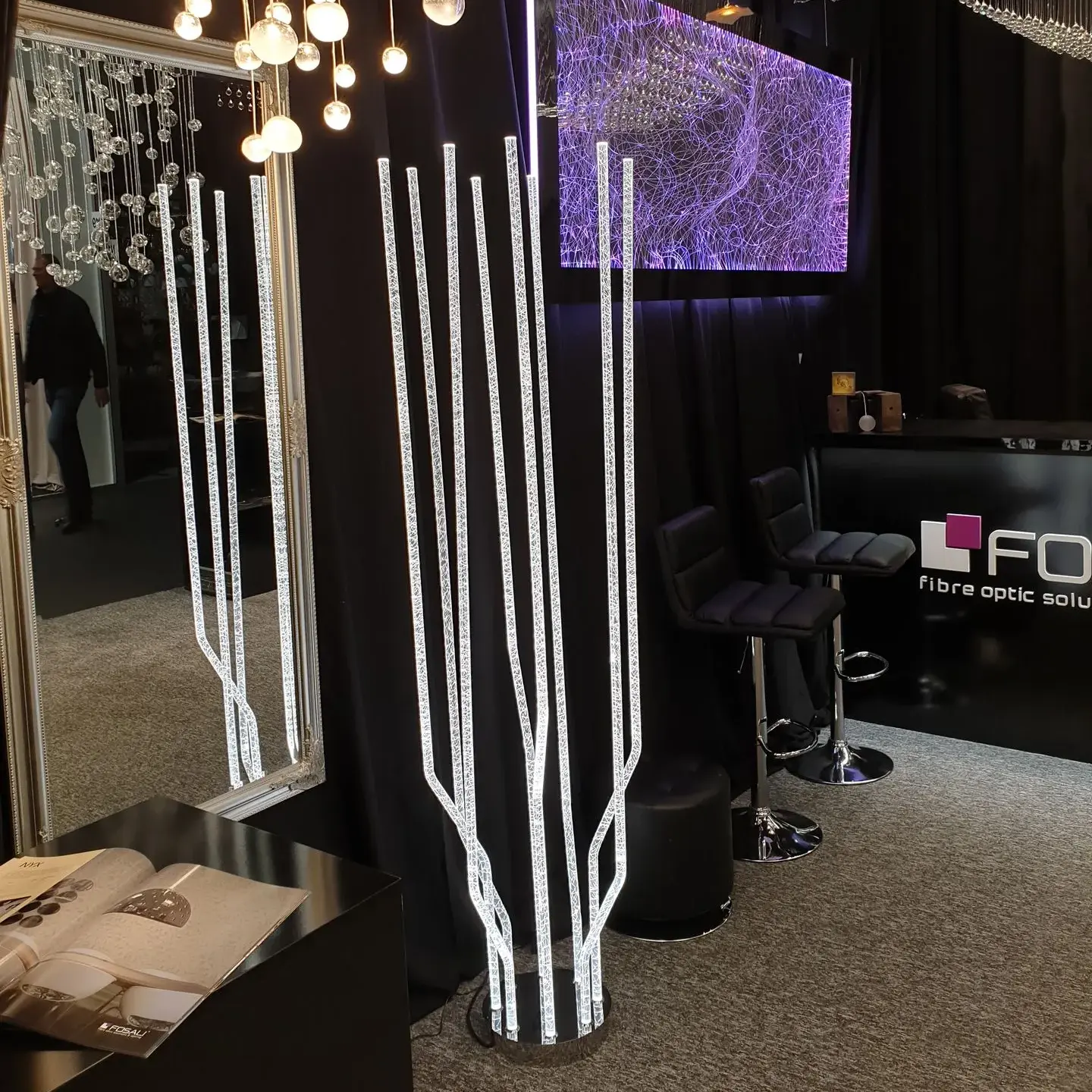 TREA floor lamp made of fibre optic light rods 2m tall lamp exhibition